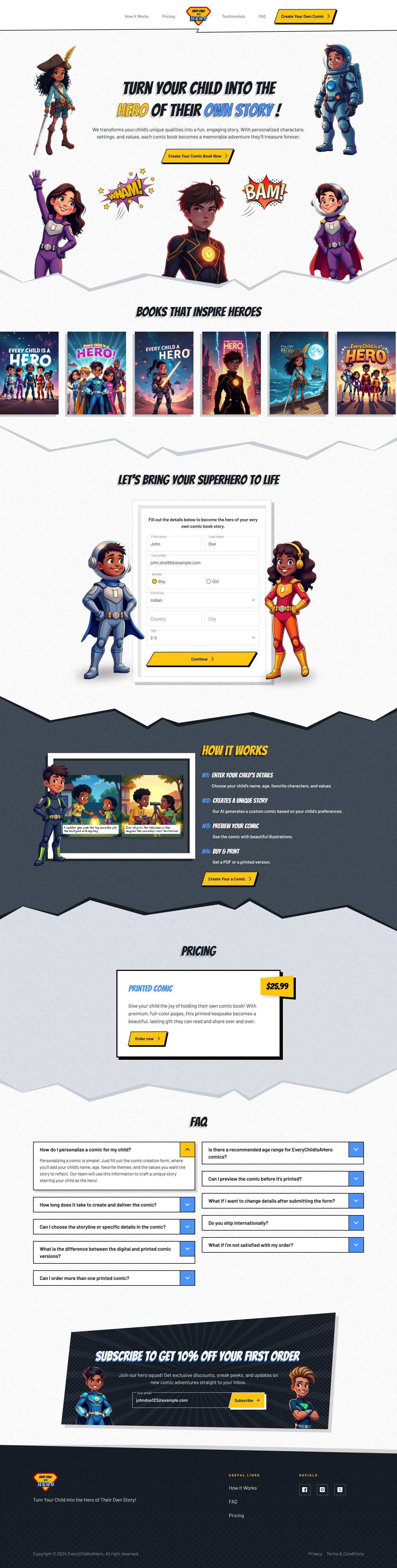 The full Every Child Is A Hero landing page
